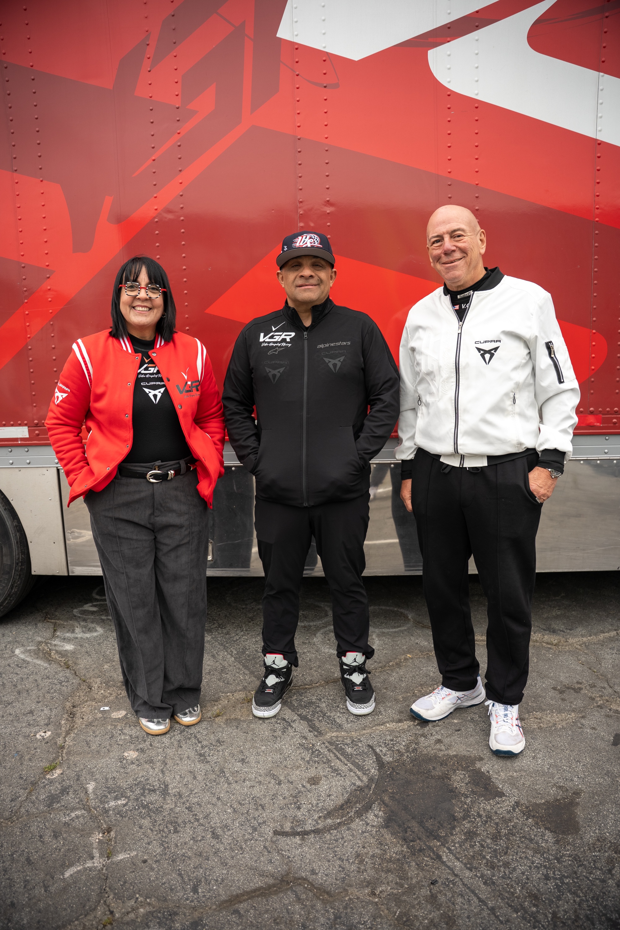 VGR team owners Marisol Toledo, Victor Gonzalez and Héctor Bruno at Laguna Seca